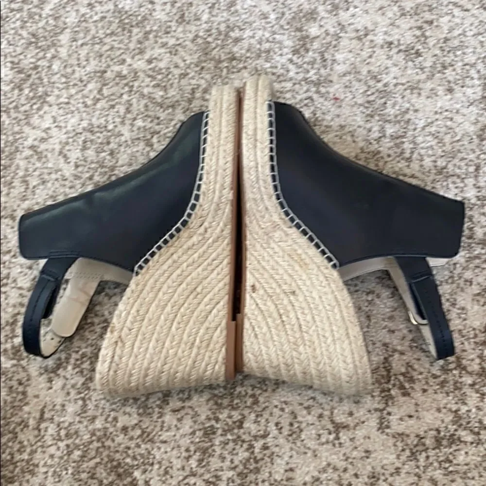 Seychelles Black Leather Wedge Sandals 9.5